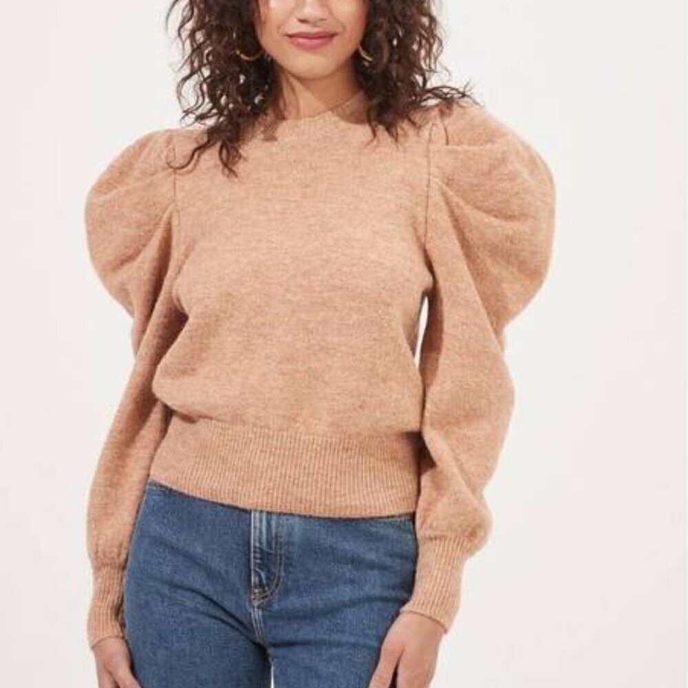 ASTR The Label Nicola Puff Sleeve Sweater In Apricot Sz S